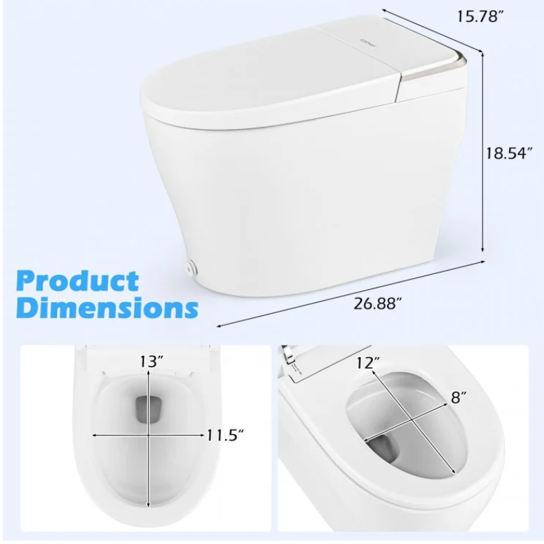 Smart Toilet New 2025 Elongated Smart Bidet Toilet Heated Seat & Dryer, Auto Sensor Night Light, Self Cleaning 26.9" x 15.8" x 18.5"