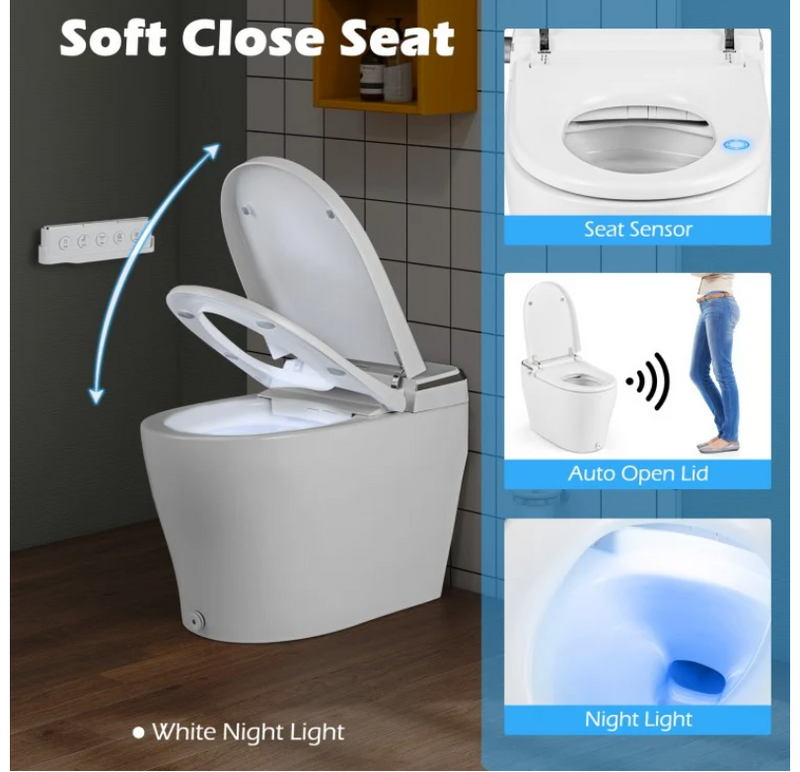 Smart Toilet New 2025 Elongated Smart Bidet Toilet Heated Seat & Dryer, Auto Sensor Night Light, Self Cleaning 26.9" x 15.8" x 18.5"