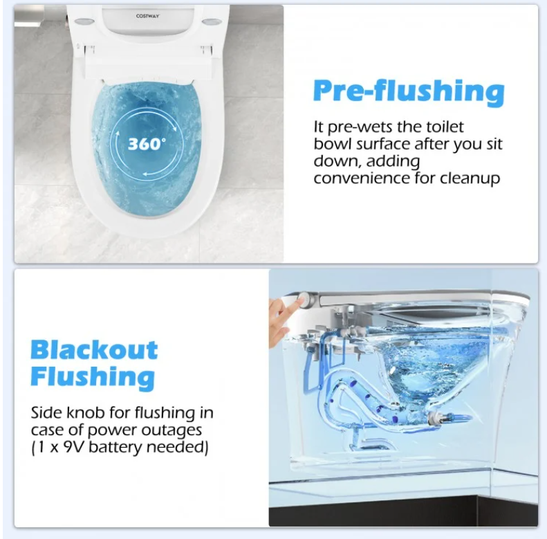 Smart Toilet New 2025 Elongated Smart Bidet Toilet Heated Seat & Dryer, Auto Sensor Night Light, Self Cleaning 26.9" x 15.8" x 18.5"
