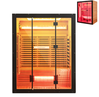 Cyber Monday Combo Deal – Costway 3-4 Person Full Spectrum Low EMF Sauna with Red Light & Himalayan Salt Bar + Costway JL10029WL Zero Gravity SL-Track Massage Chair with Heat + NeuroVizr Brain Training Device + Pulsetto Vagus Nerve Stimulator