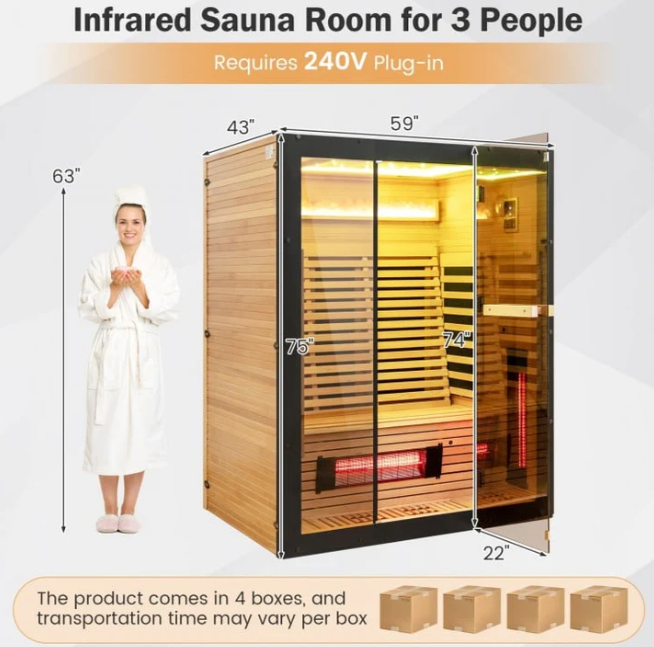 Cyber Monday Combo Deal – Costway 3-4 Person Full Spectrum Low EMF Sauna with Red Light & Himalayan Salt Bar + Costway JL10029WL Zero Gravity SL-Track Massage Chair with Heat + NeuroVizr Brain Training Device + Pulsetto Vagus Nerve Stimulator