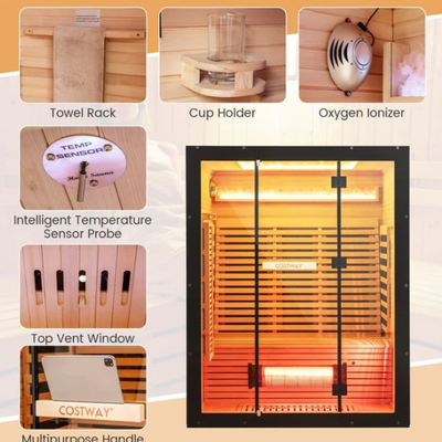 Cyber Monday Combo Deal – Costway 3-4 Person Full Spectrum Low EMF Sauna with Red Light & Himalayan Salt Bar + Costway JL10029WL Zero Gravity SL-Track Massage Chair with Heat + NeuroVizr Brain Training Device + Pulsetto Vagus Nerve Stimulator