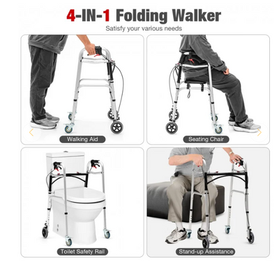 Height Adjustable Aluminum Walker with Rolling Wheels and Brakes