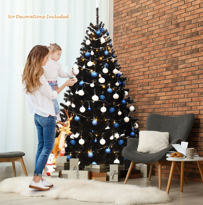 MEGA SALE - 6Ft Realistic Hinged Artificial Black Christmas Tree - Easy Assembly