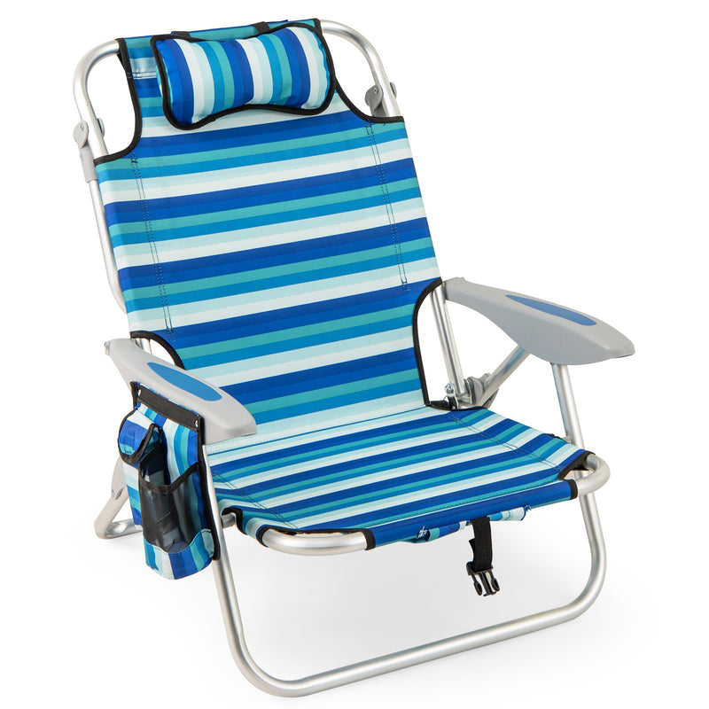 Set of 1 Folding Beach Chair for Adults with 4-Position Adjustable Backrest