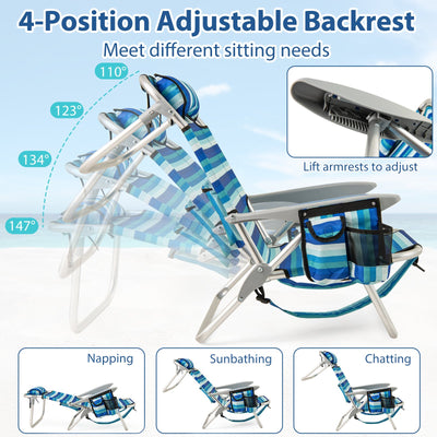 Set of 1 Folding Beach Chair for Adults with 4-Position Adjustable Backrest
