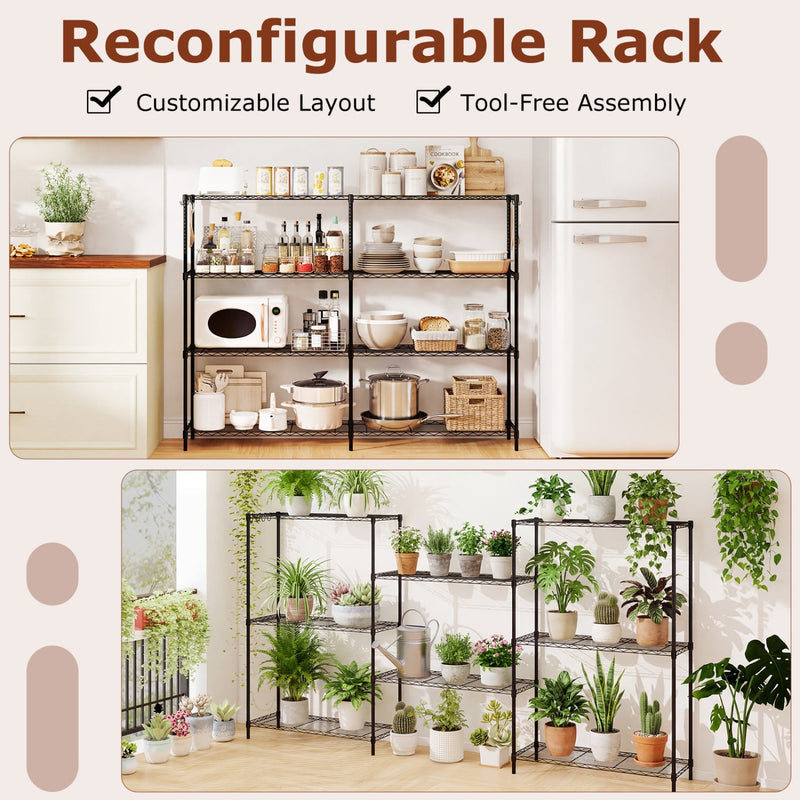 Set of 2 4-Tier Metal Storage Shelving Unit with V-Shaped Wire Rack an