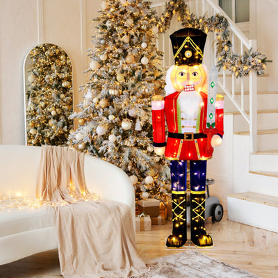 Set of 2 5 FT Lighted Nutcracker Soldier Outdoor Christmas Decoration with Glitter Sword