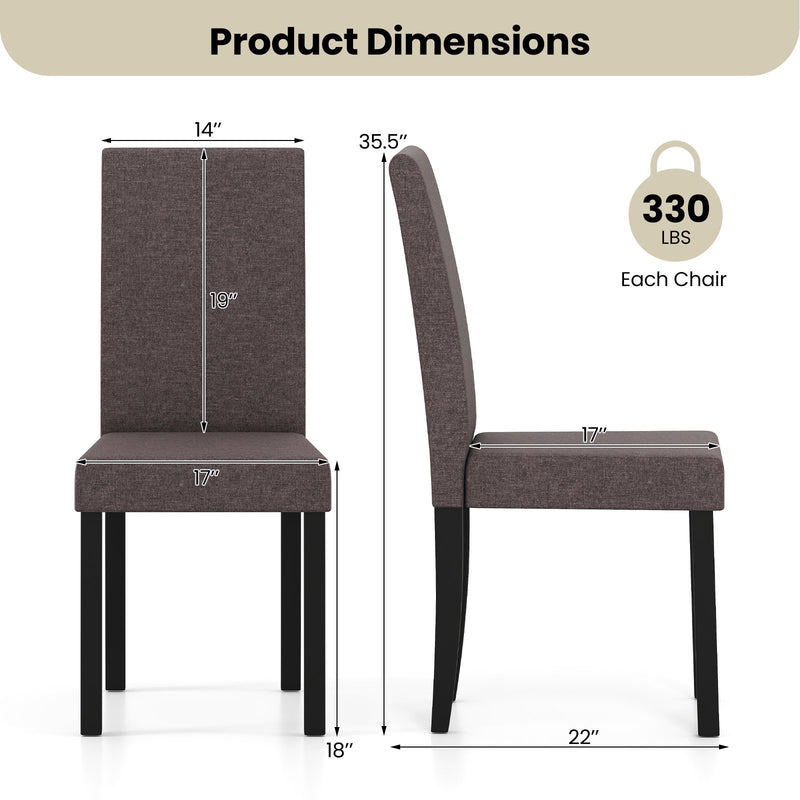 Set of 2 Dining Chair Mid-Century Modern Fabric Upholstered Parson Chairs-Brown