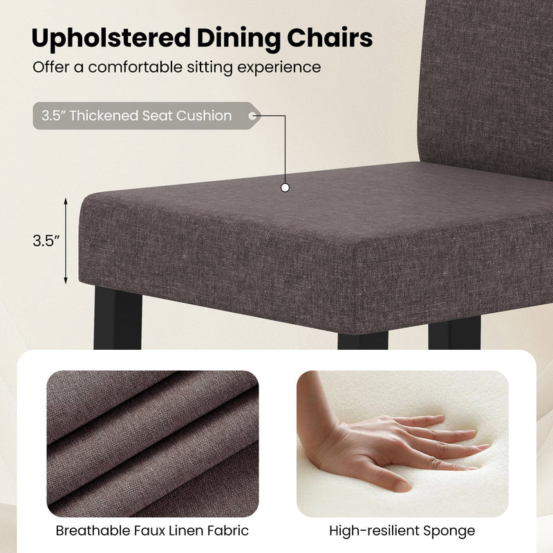 Set of 2 Dining Chair Mid-Century Modern Fabric Upholstered Parson Chairs-Brown