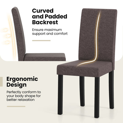 Set of 2 Dining Chair Mid-Century Modern Fabric Upholstered Parson Chairs-Brown