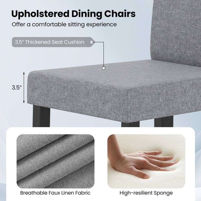 Set of 2 Dining Chair Mid-Century Modern Fabric Upholstered Parson Chairs-Light Gray