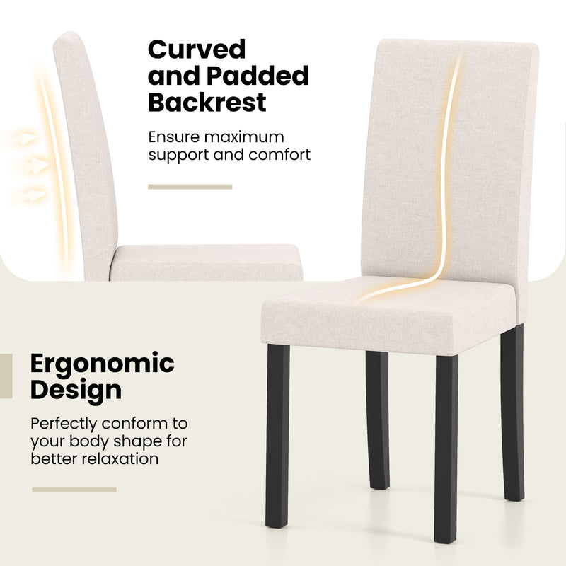 Set of 2 Dining Chair Mid-Century Modern Fabric Upholstered Parson Chairs-Beige