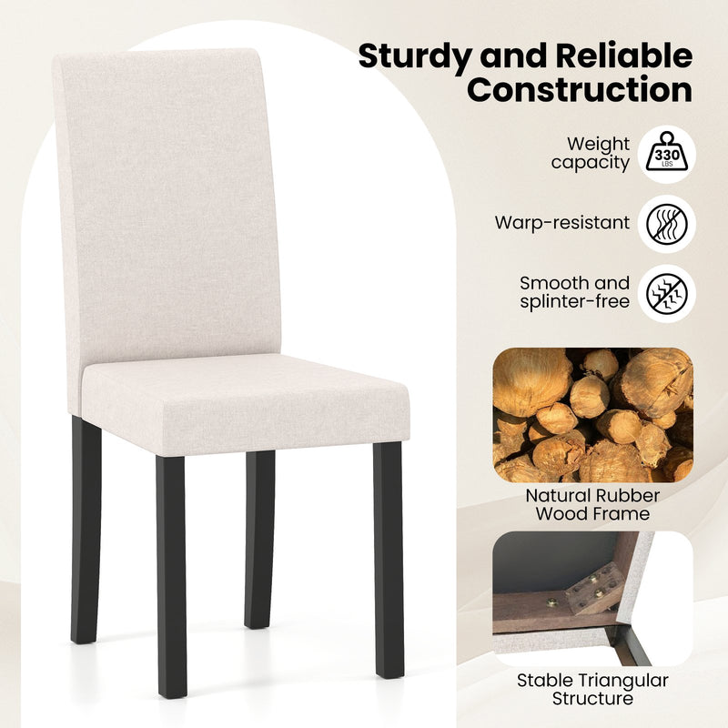 Set of 2 Dining Chair Mid-Century Modern Fabric Upholstered Parson Chairs-Beige