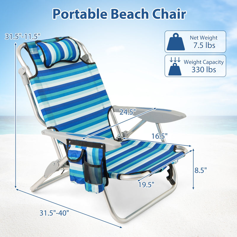 Set of 2 Folding Beach Chair for Adults with 4-Position Adjustable Backrest