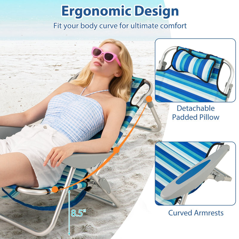 Set of 2 Folding Beach Chair for Adults with 4-Position Adjustable Backrest