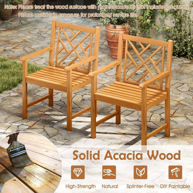 Set of 2 Outdoor Dining Chairs Acacia Wood with Cross-Pattern Backrest