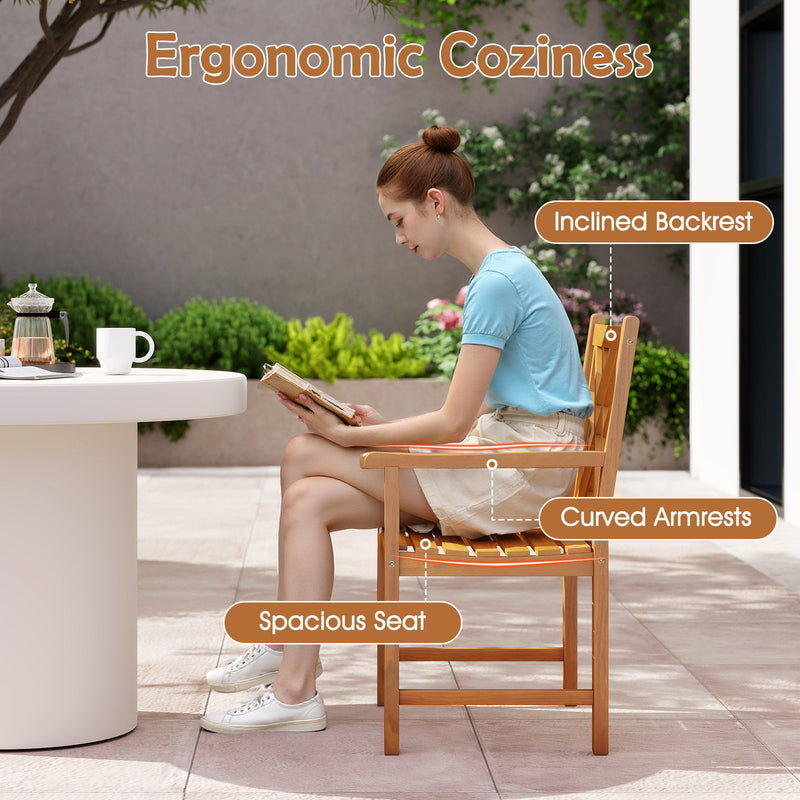Set of 2 Outdoor Dining Chairs Acacia Wood with Cross-Pattern Backrest