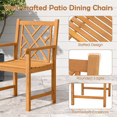 Set of 2 Outdoor Dining Chairs Acacia Wood with Cross-Pattern Backrest