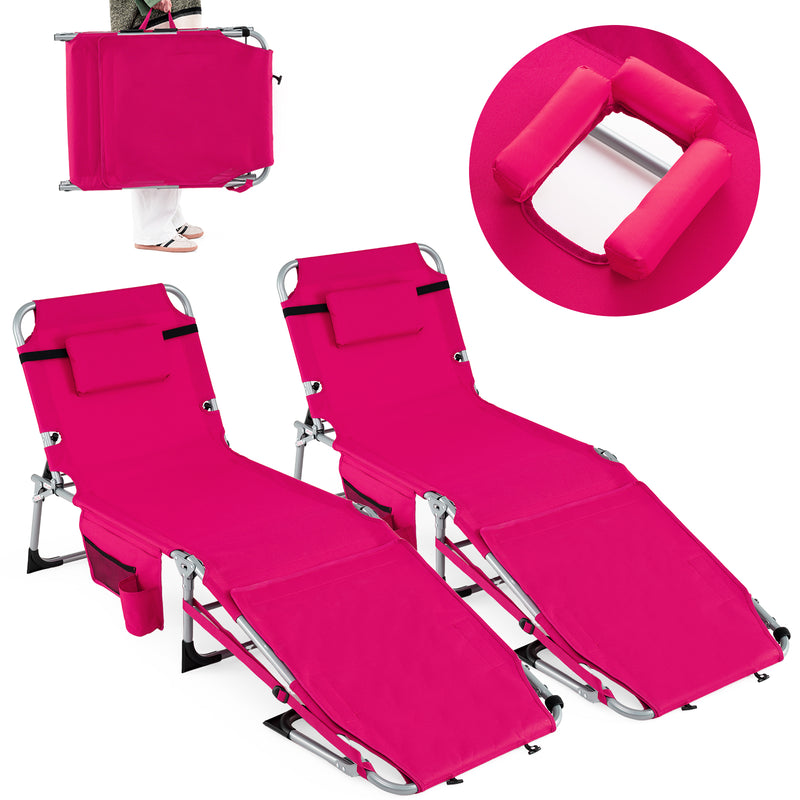 Set of 2 Tanning Chairs with Face Arm Holes Portable with 4-Level Back
