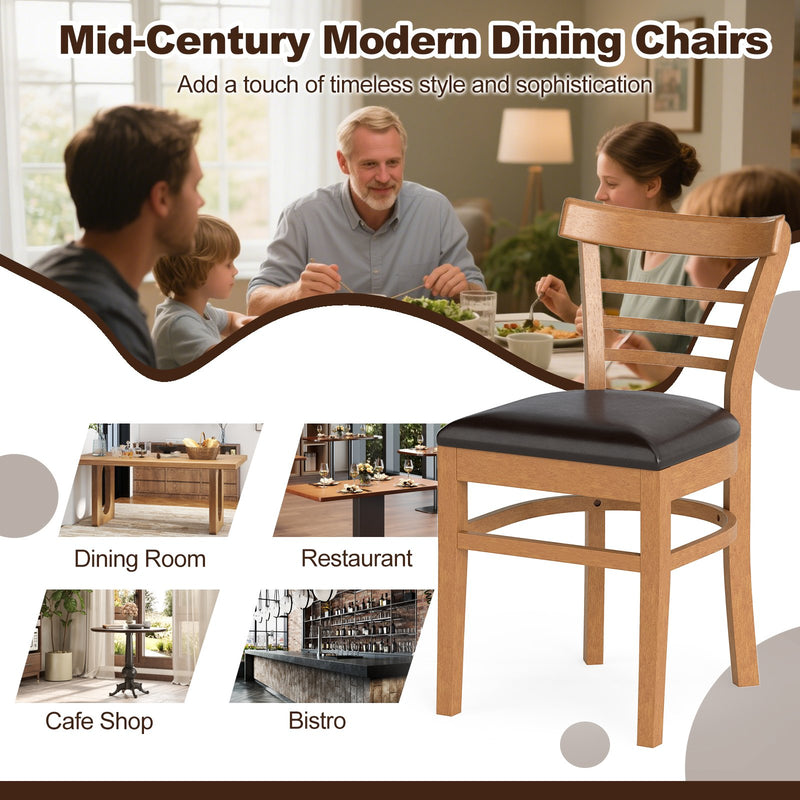 Set of 2 Wooden Dining Chair with Rubber Wood Legs for Restaurant-Brown