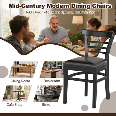 Set of 2 Wooden Dining Chair with Rubber Wood Legs for Restaurant-Black