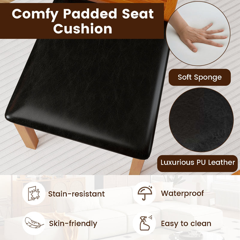 Set of 2 Wooden Dining Chair with Rubber Wood Legs for Living Room-Brown
