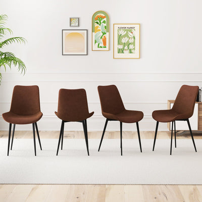 Set of 4 Dining Chair Upholstered with Metal Legs and Padded Backs-Brown