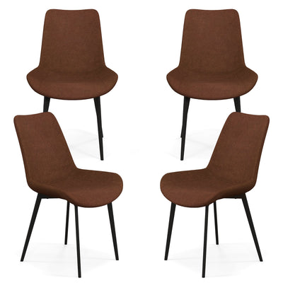 Set of 4 Dining Chair Upholstered with Metal Legs and Padded Backs-Brown