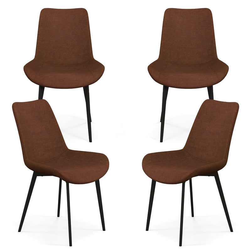 Set of 4 Dining Chair Upholstered with Metal Legs and Padded Backs-Brown