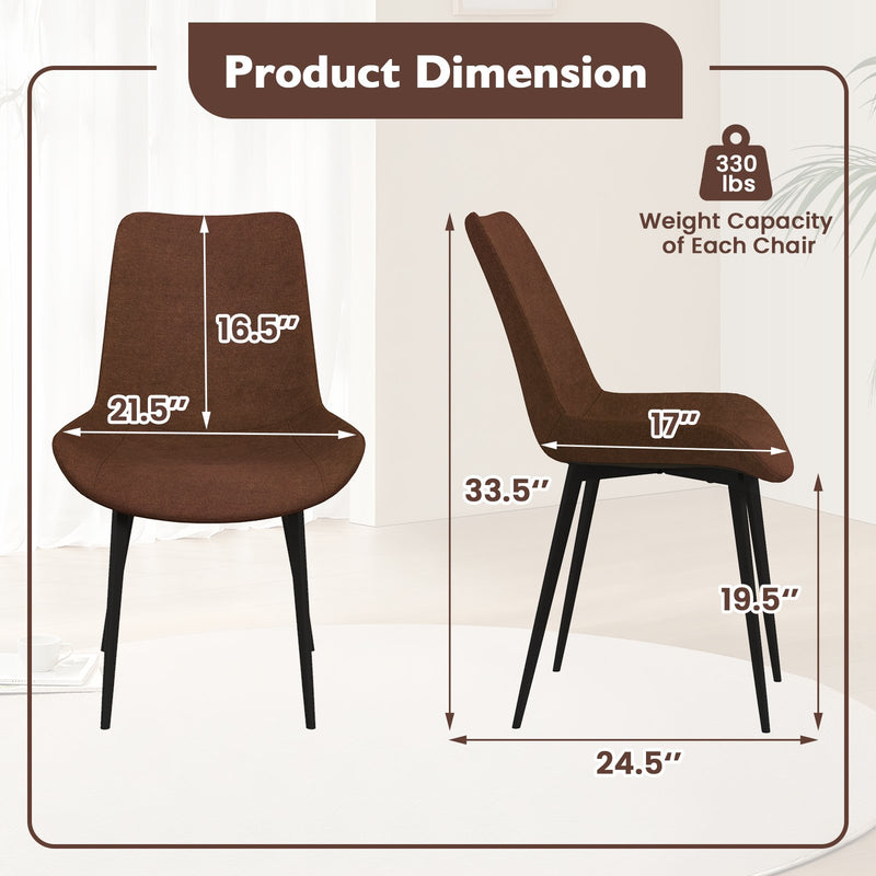 Set of 4 Dining Chair Upholstered with Metal Legs and Padded Backs-Brown