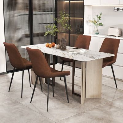 Set of 4 Dining Chair Upholstered with Metal Legs and Padded Backs-Brown
