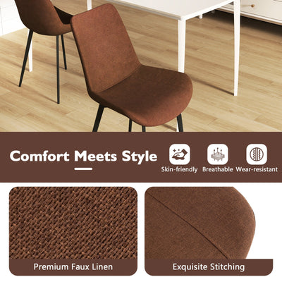 Set of 4 Dining Chair Upholstered with Metal Legs and Padded Backs-Brown