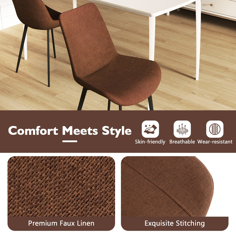 Set of 4 Dining Chair Upholstered with Metal Legs and Padded Backs-Brown