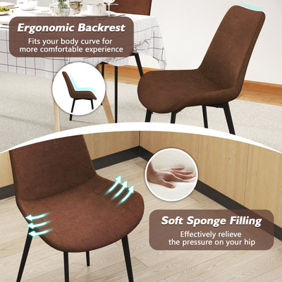Set of 4 Dining Chair Upholstered with Metal Legs and Padded Backs-Brown