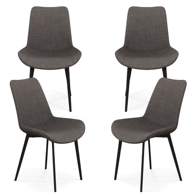 Set of 4 Dining Chair Upholstered with Metal Legs and Padded Backs-Gray