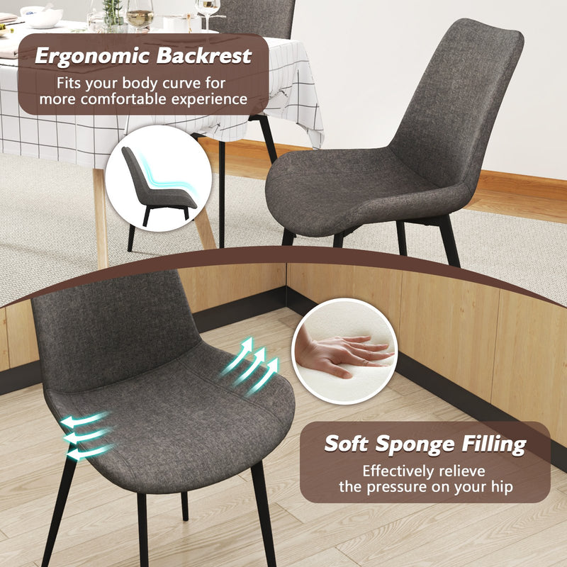 Set of 4 Dining Chair Upholstered with Metal Legs and Padded Backs-Gray