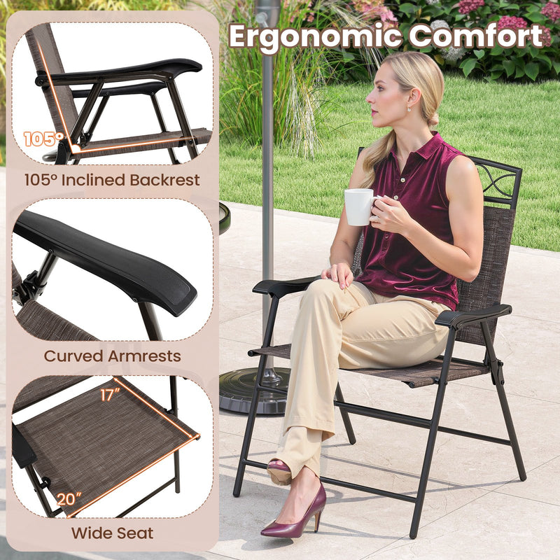 Set of 4 Patio Folding Chairs Set Dining Chairs with Armrests-Brown
