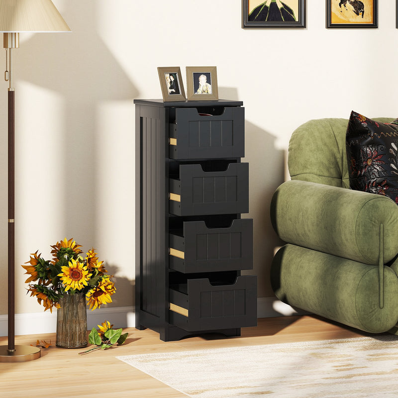 Free-Standing Side Storage Organizer with 4 Drawers-Black