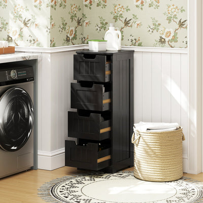 Free-Standing Side Storage Organizer with 4 Drawers-Black