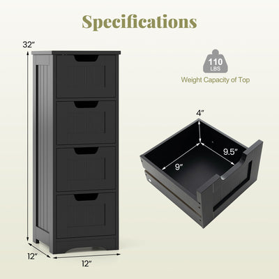 Free-Standing Side Storage Organizer with 4 Drawers-Black