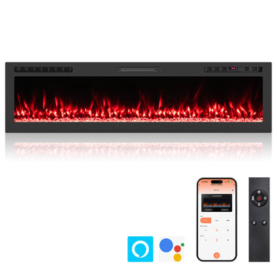 Smart WiFi Electric Fireplace Wall Mounted & Recessed 750W/1500W Heater-68 Inch