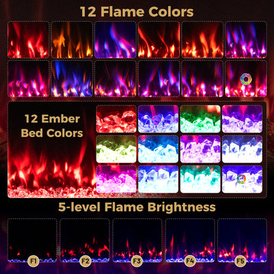 Smart WiFi Electric Fireplace Wall Mounted & Recessed 750W/1500W Heater-68 Inch
