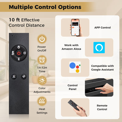 Smart WiFi Electric Fireplace Wall Mounted & Recessed 750W/1500W Heater-68 Inch