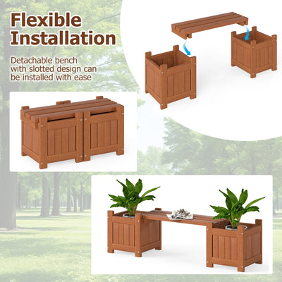 Solid Wood Flower Box Mini Outdoor Planter Boxes with Bench