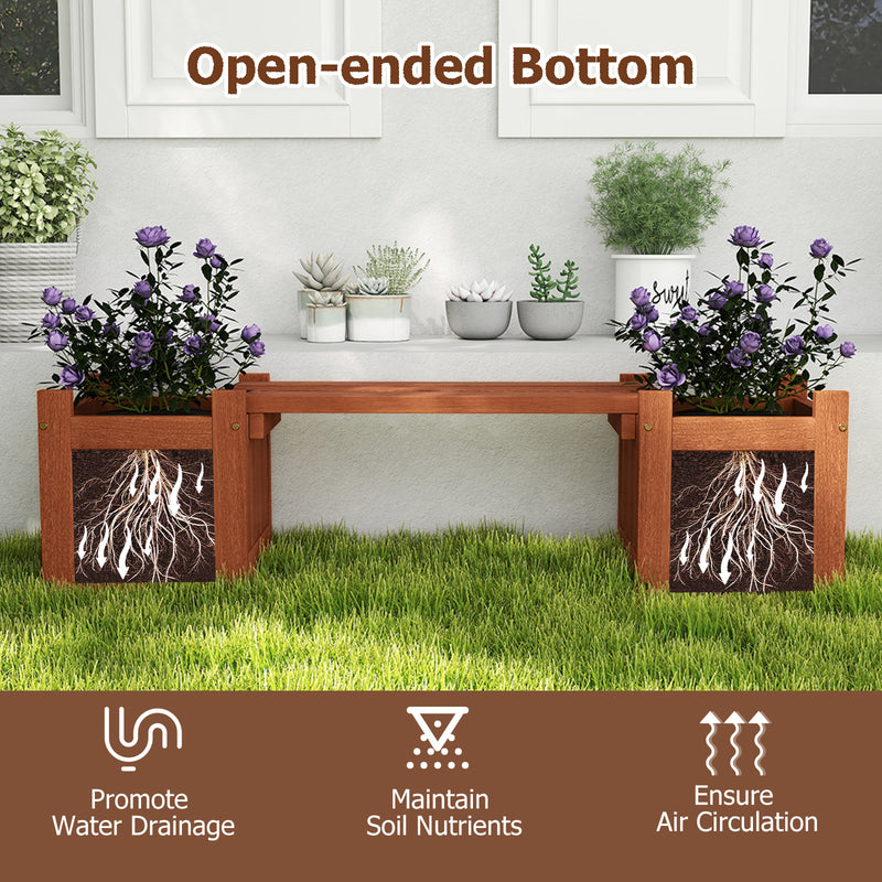 Solid Wood Flower Box Mini Outdoor Planter Boxes with Bench