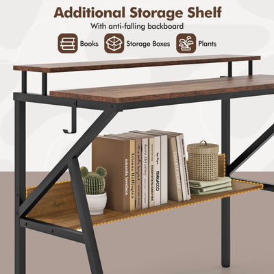 Space Saving Computer Desk with Monitor Stand and Extra Storage Shelf for Work Study-Rustic Brown