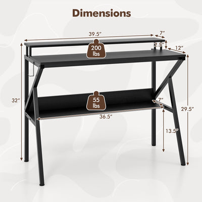 Space Saving Computer Desk with Monitor Stand and Extra Storage Shelf for Work Study-Black