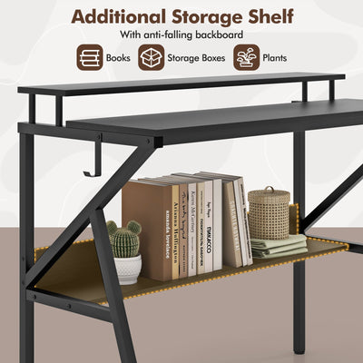 Space Saving Computer Desk with Monitor Stand and Extra Storage Shelf for Work Study-Black