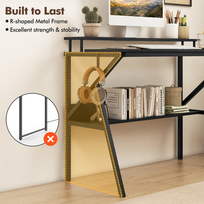 Space Saving Computer Desk with Monitor Stand and Extra Storage Shelf for Work Study-Black